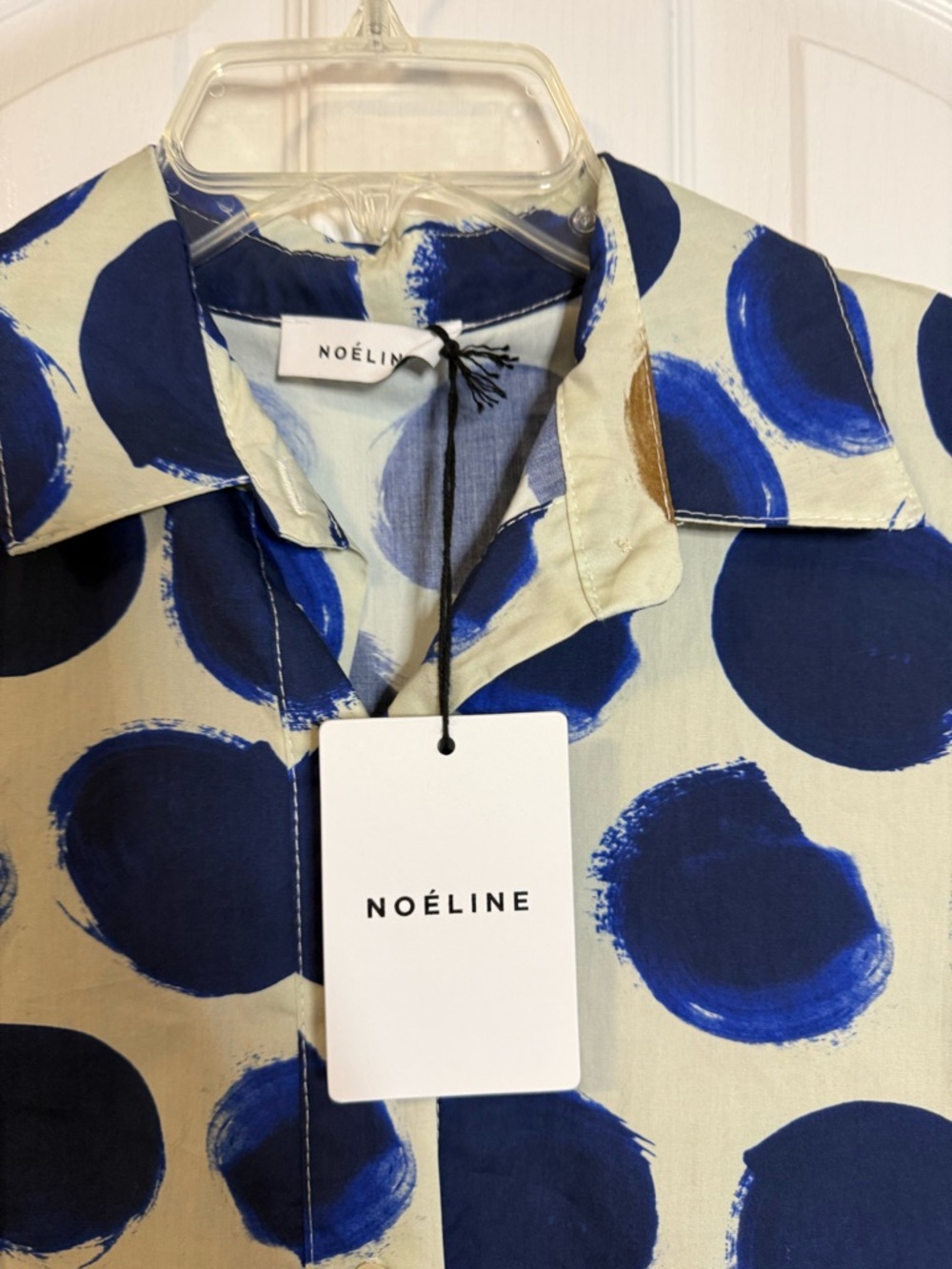 Noeline Polka Dot Midi Shirt Dress in Navy & Tan 100% Cotton Small - Picture 4 of 9